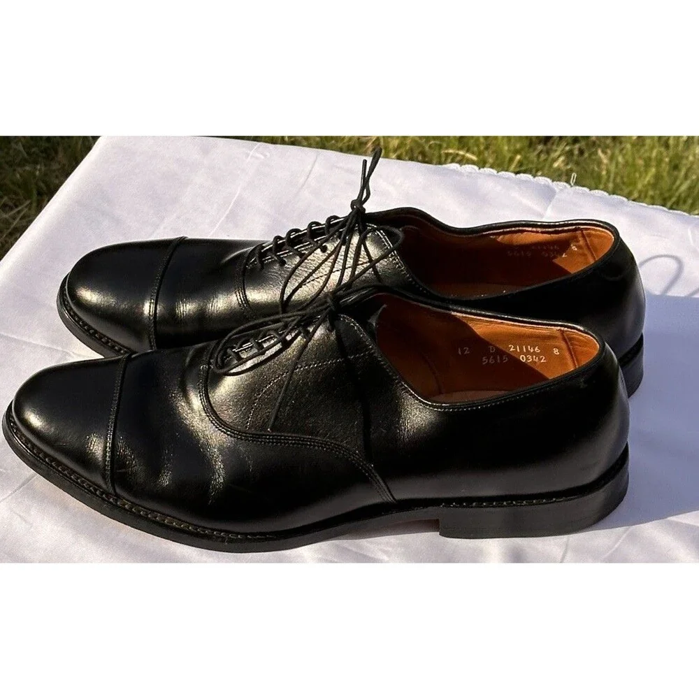 12 D Allen Edmonds Park Avenue Black Cap Toe Dress Shoes